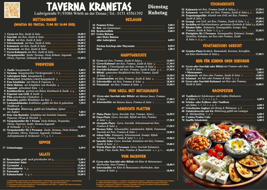 Druckvorlage Speisekarte Taverna Kranetas 2025