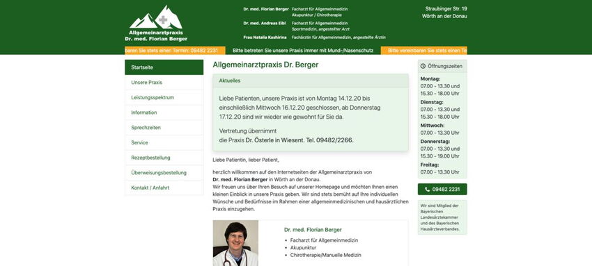 Startseite Website Allgemeinarztpraxis Dr. Berger 2020