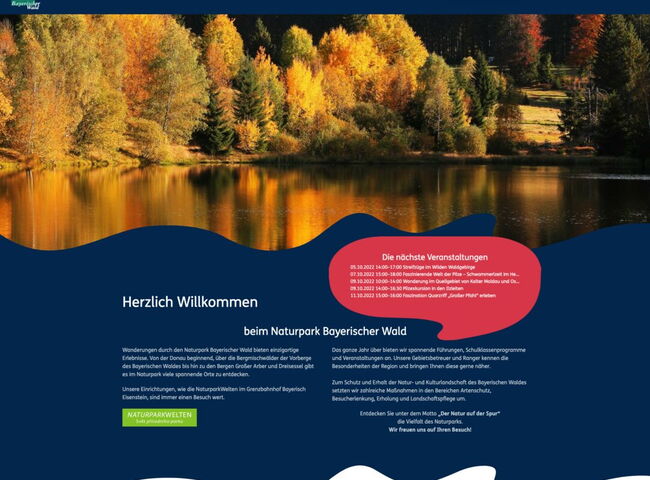 Startseite Website Naturpark Bayerischer Wald 2019