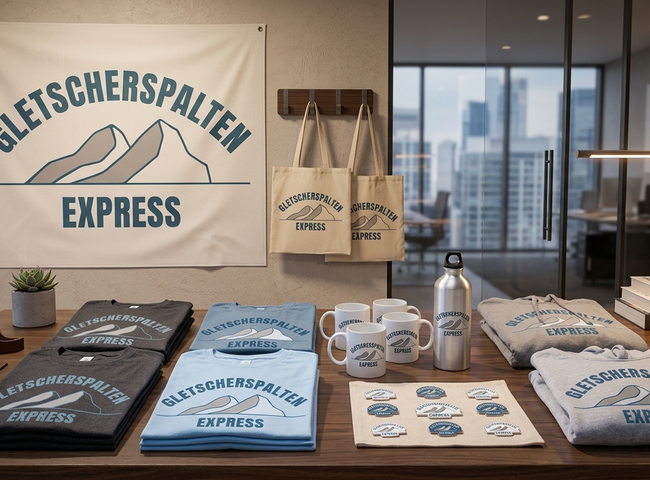 Verschiedene Artikel mit Bandlogo Gletscherspalten Express