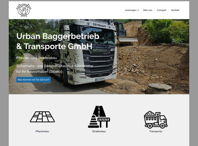 Startseite Website Urban Baggerbetrieb & Transporte GmbH 2025