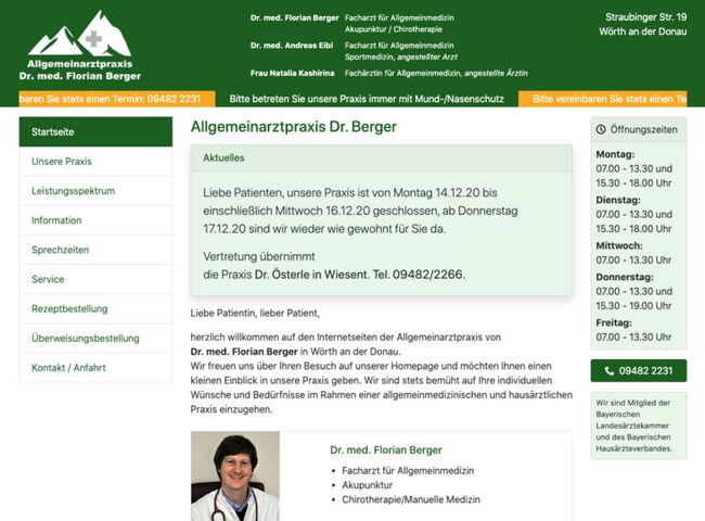 Startseite Website Allgemeinarztpraxis Dr. Berger 2020