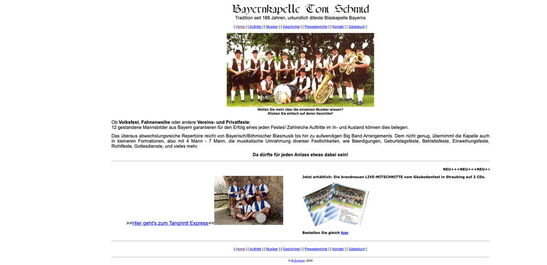 Startseite Website Bayernkapelle Toni Schmid 2001