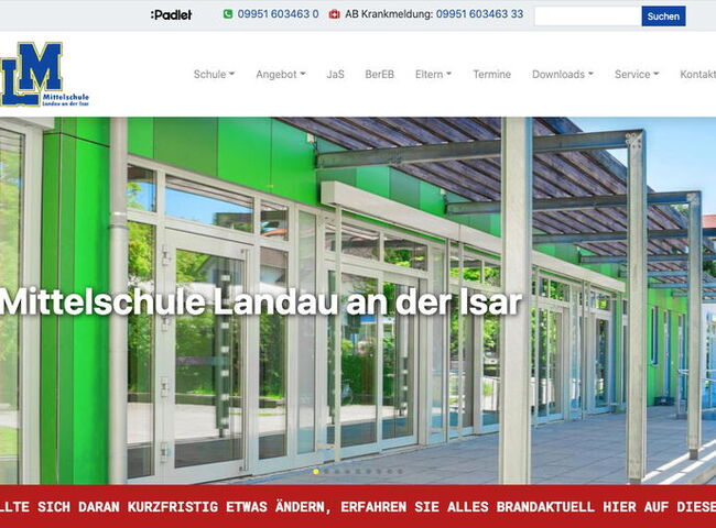 Startseite Website Mittelschule Landau an der Isar 2020