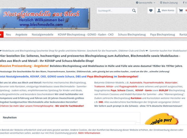 Startseite Onlineshop Nostalgiemodelle aus Blech 2025