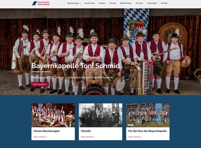 Startseite Website Bayernkapelle Toni Schmid 2025