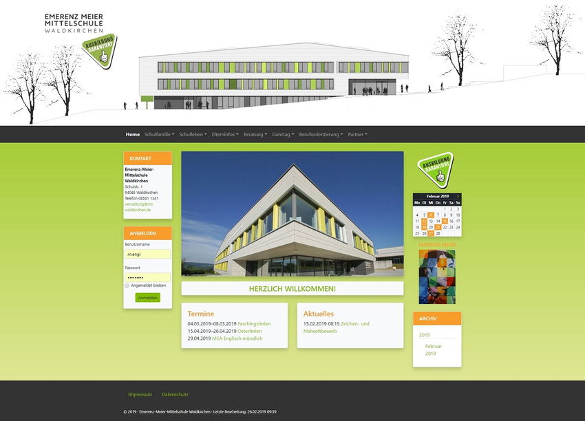 Startseite Website Emerenz Meier Mittelschule Waldkirchen 2019