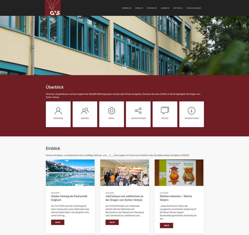 Startseite Website Gregor-von-Scherr-Schule 2019
