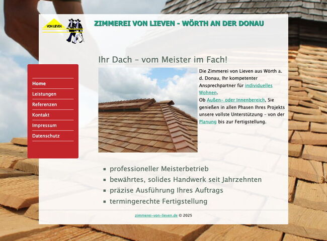 Startseite Website Zimmerei von Lieven 2016