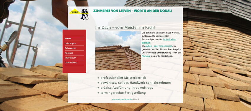 Startseite Website Zimmerei von Lieven 2016