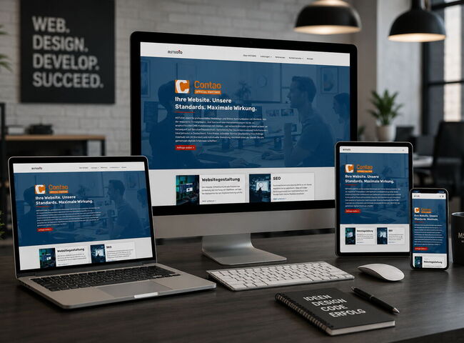 Startseite Website MSTUDiO Webagentur 2025 auf verschiedenen Displays in einem Büro